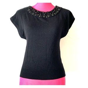 Black dress shirt with beaded neckline